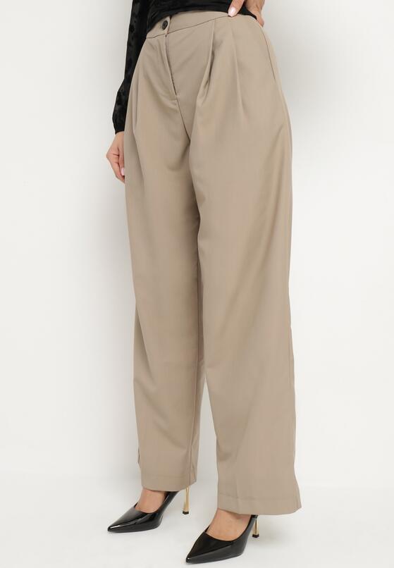 Beżowe Szerokie Spodnie Garniturowe High Waist Nalinas 1