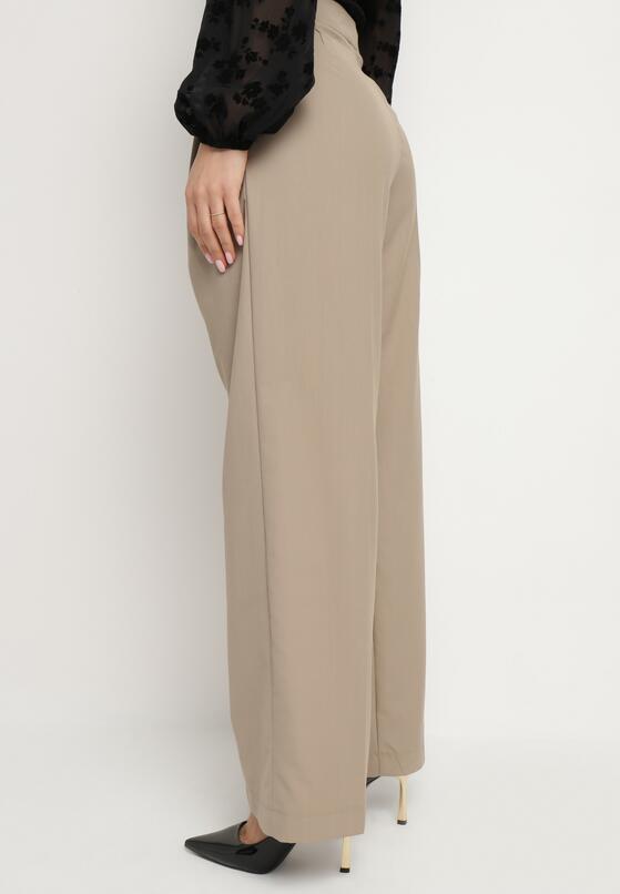 Beżowe Szerokie Spodnie Garniturowe High Waist Nalinas 3