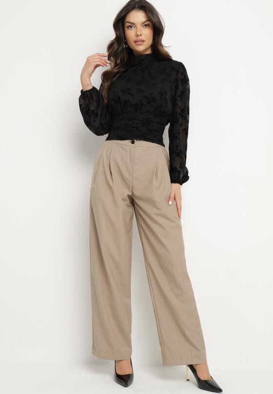 Beżowe Szerokie Spodnie Garniturowe High Waist Nalinas 4