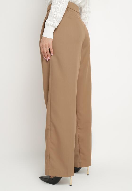 Ciemnobeżowe Szerokie Spodnie Garniturowe High Waist Nalinas 3