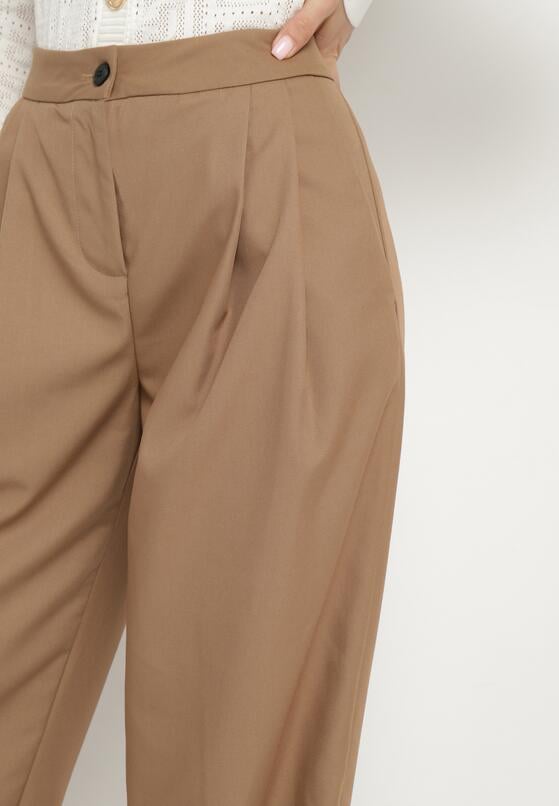 Ciemnobeżowe Szerokie Spodnie Garniturowe High Waist Nalinas 5