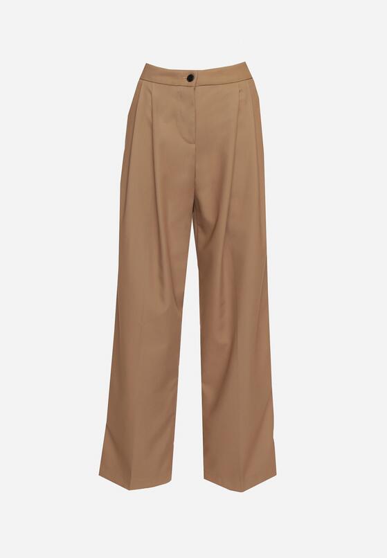 Ciemnobeżowe Szerokie Spodnie Garniturowe High Waist Nalinas 6
