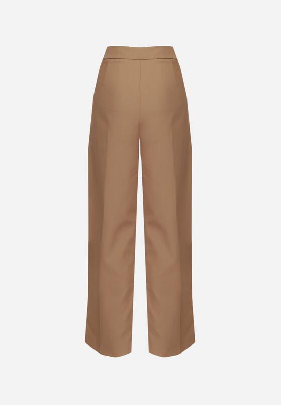 Ciemnobeżowe Szerokie Spodnie Garniturowe High Waist Nalinas 7