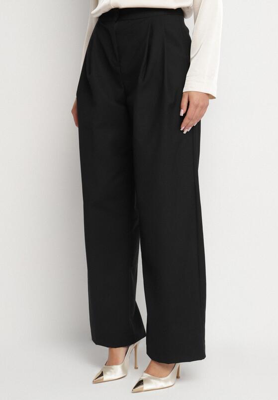 Czarne Szerokie Spodnie Garniturowe High Waist Nalinas 1