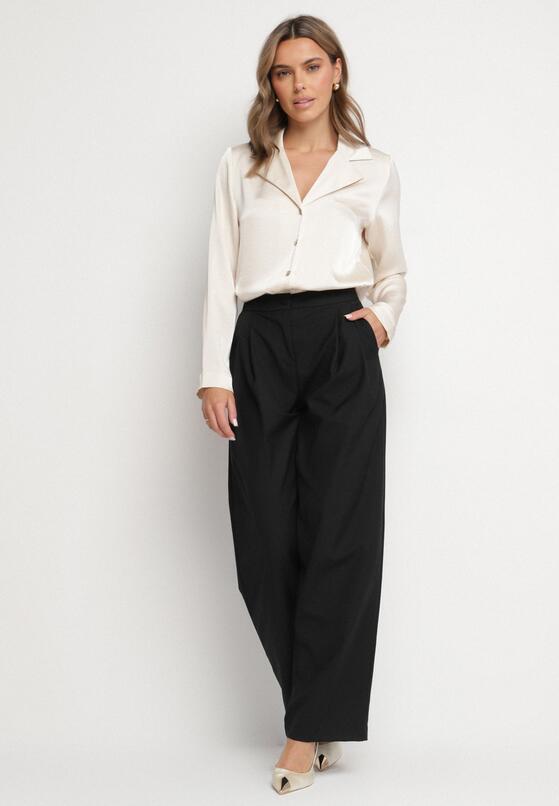 Czarne Szerokie Spodnie Garniturowe High Waist Nalinas 4