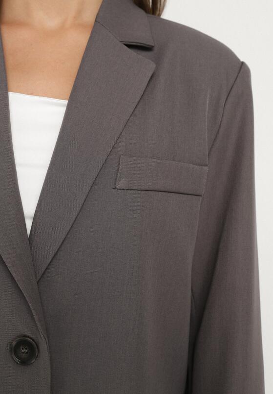 Szara Marynarka Jednorzędowa Typu Oversize Ozdobiona Rozcięciem Temiras 5