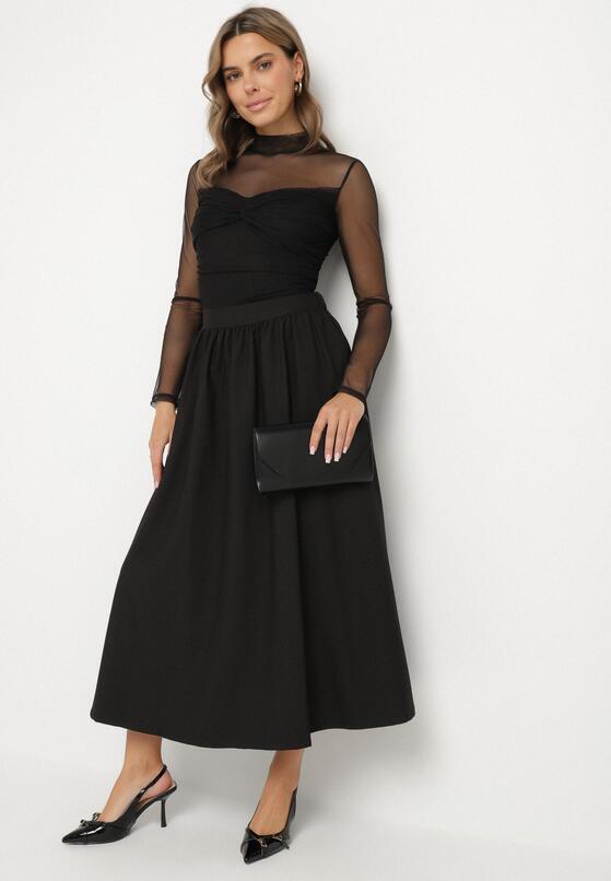 Czarna Rozkloszowana Spódnica z Wiskozą Jenneva 2