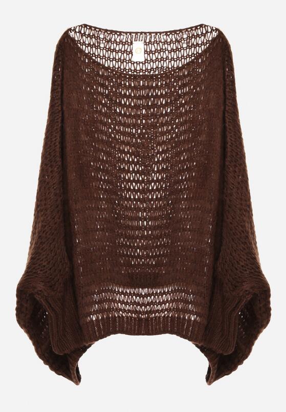 Brązowy Luźny Sweter w Stylu Ponczo Kossela 6