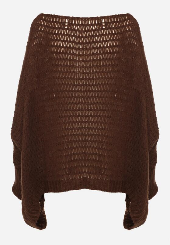 Brązowy Luźny Sweter w Stylu Ponczo Kossela 7