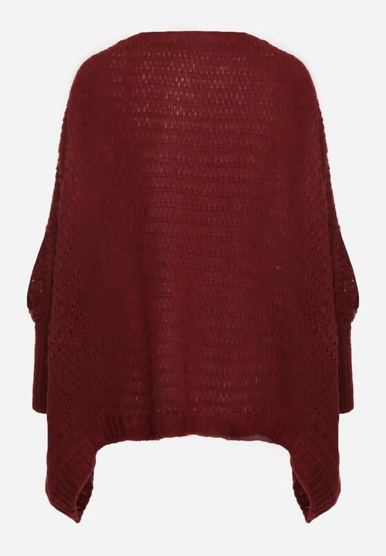 Bordowy Luźny Sweter w Stylu Ponczo Kossela 7