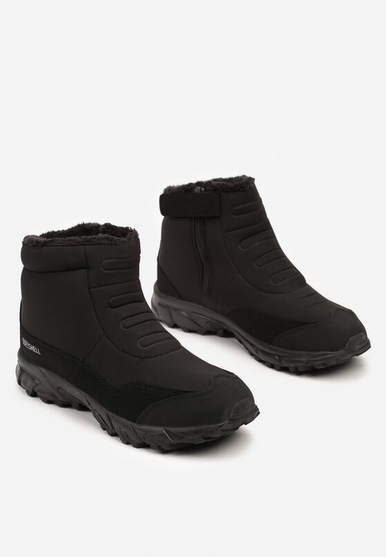Czarne Płaskie Buty Trekkingowe Ozdobione Napisem z Ociepleniem Ennevia 2