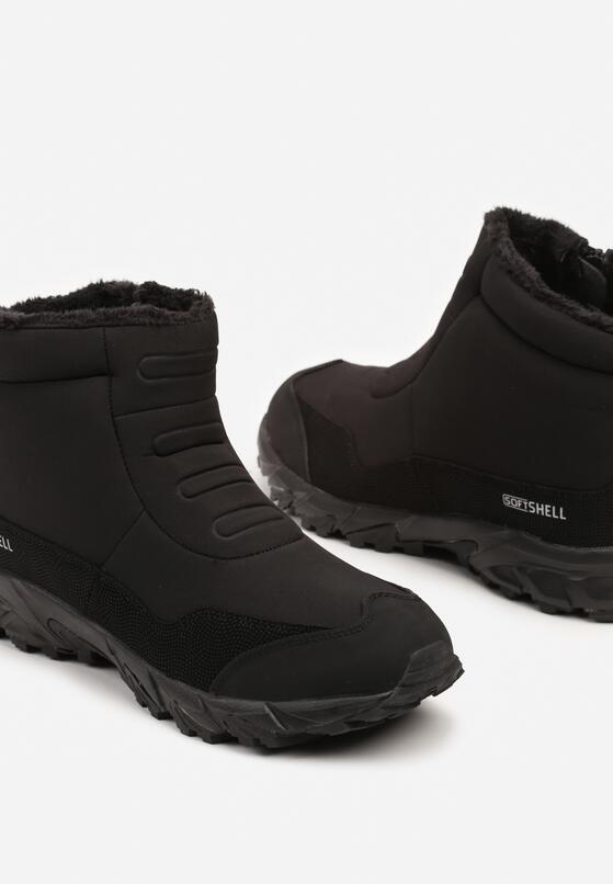 Czarne Płaskie Buty Trekkingowe Ozdobione Napisem z Ociepleniem Ennevia 3