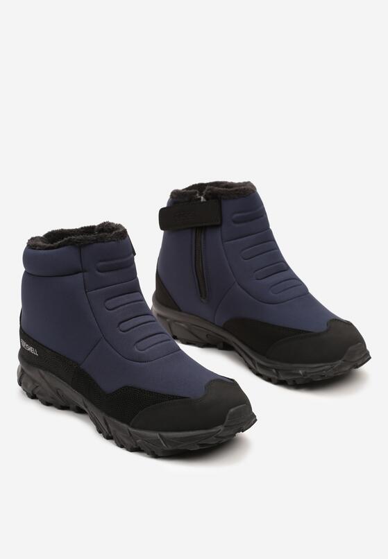 Czarno-Granatowe Płaskie Buty Trekkingowe Ozdobione Napisem z Ociepleniem Ennevia 2