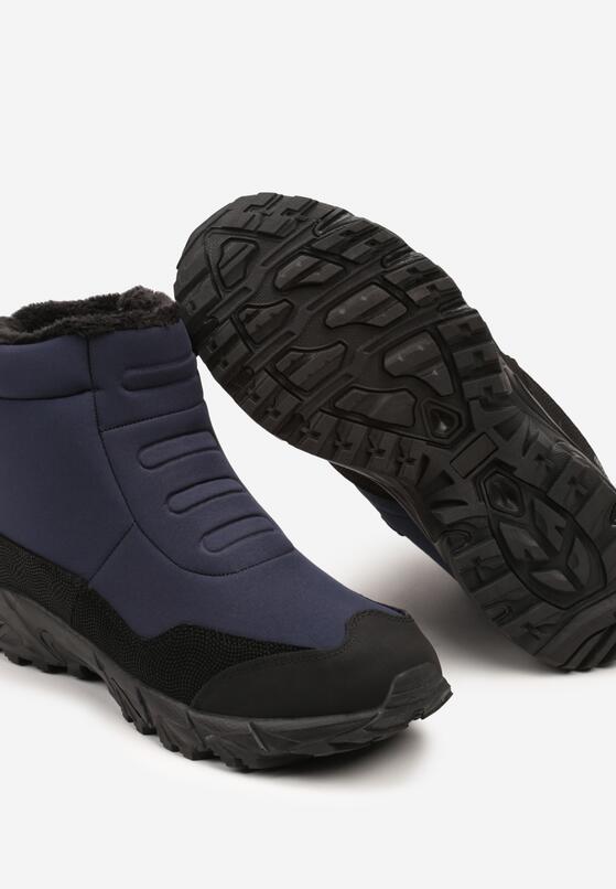 Czarno-Granatowe Płaskie Buty Trekkingowe Ozdobione Napisem z Ociepleniem Ennevia 3