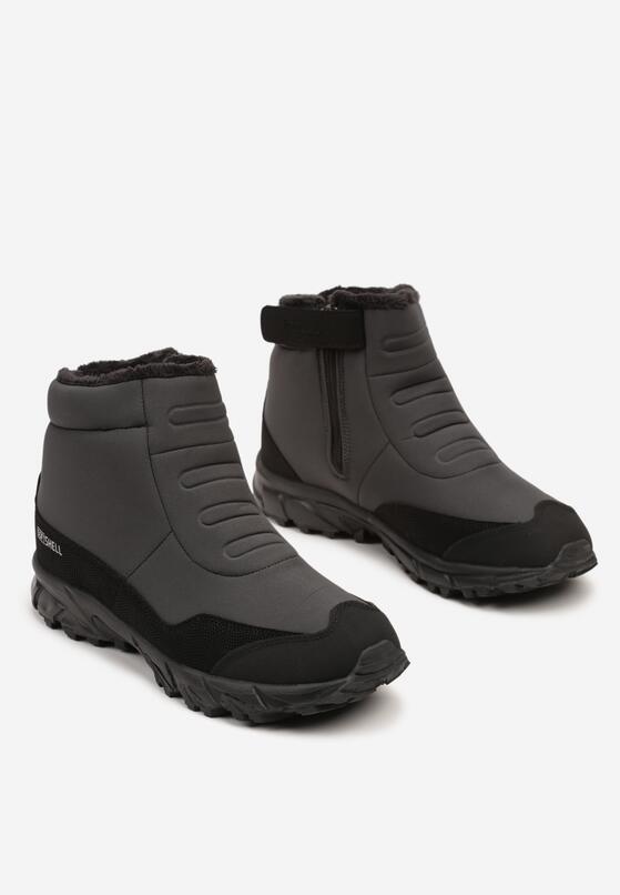 Czarno-Szare Płaskie Buty Trekkingowe Ozdobione Napisem z Ociepleniem Ennevia 2