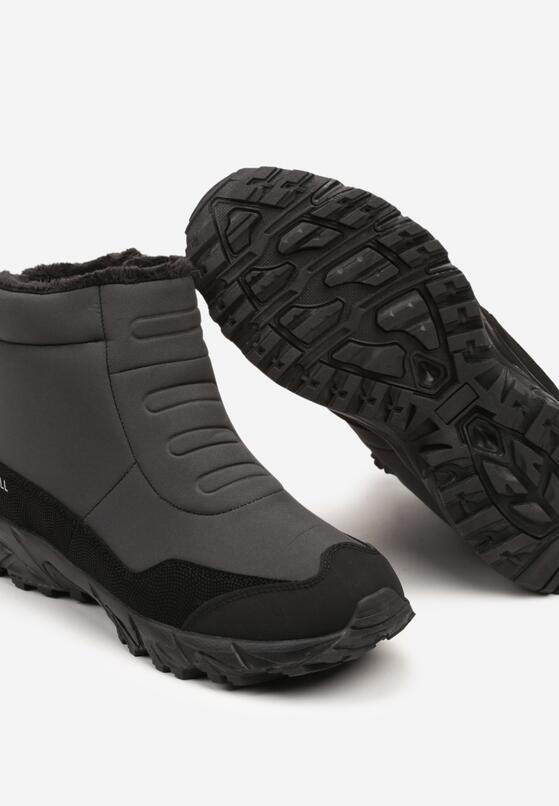 Czarno-Szare Płaskie Buty Trekkingowe Ozdobione Napisem z Ociepleniem Ennevia 3