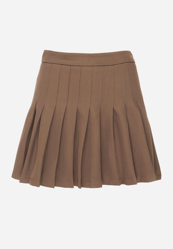 Brązowe Wiskozowe Spódnico-Spodenki High Waist z Plisami Annelin 7