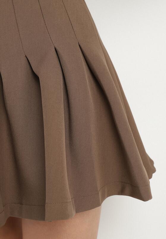 Brązowe Wiskozowe Spódnico-Spodenki High Waist z Plisami Annelin 5