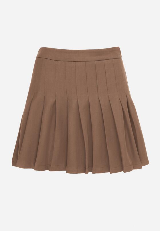 Brązowe Wiskozowe Spódnico-Spodenki High Waist z Plisami Annelin 6