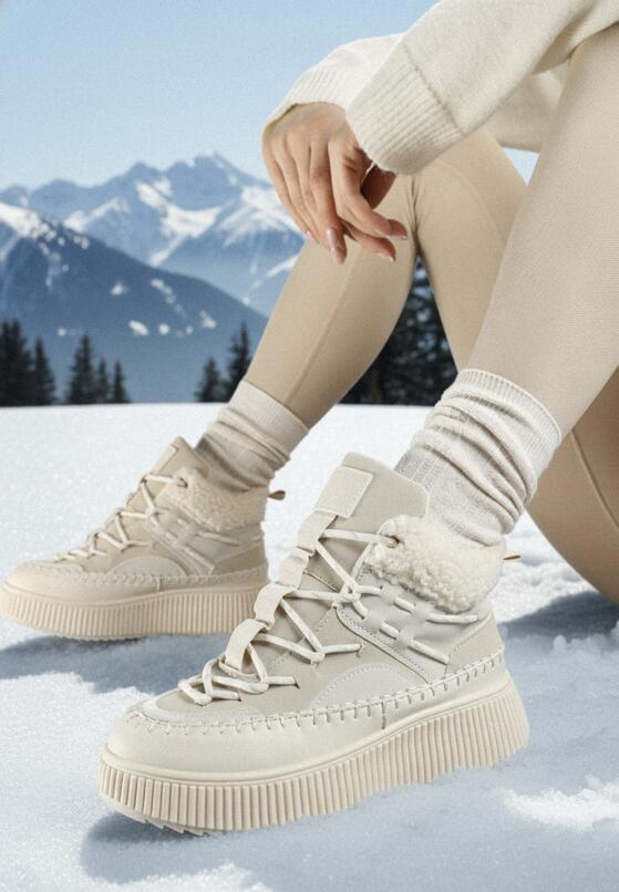 Beżowe Śniegowce Trapery Vices w Sportowym Stylu na Platformie Terillen 1