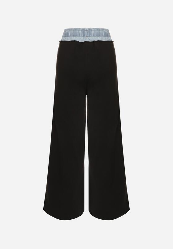 Czarno-Niebieskie Szerokie Spodnie z Bawełną Wysokim Stanem i Wstawką Imitującą Jeans Tannira 7