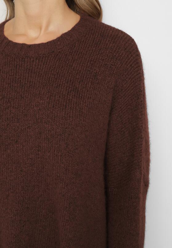 Brązowy Klasyczny Sweter o Kroju Oversize Zallelia 5