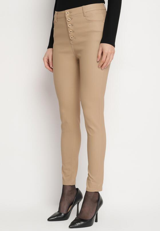 Ciemnobeżowe Modelujące Spodnie Skinny z Imitacji Skóry Natividade 2