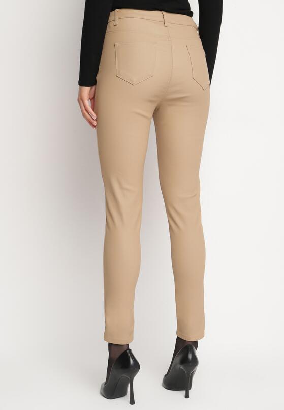 Ciemnobeżowe Modelujące Spodnie Skinny z Imitacji Skóry Natividade 3