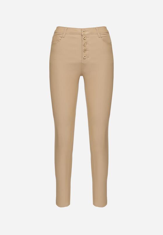 Ciemnobeżowe Modelujące Spodnie Skinny z Imitacji Skóry Natividade 6