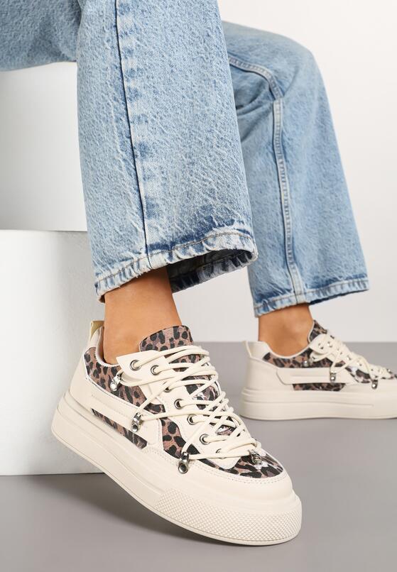 Beżowe Sneakersy z Panterkowym Wzorem Calidi 1