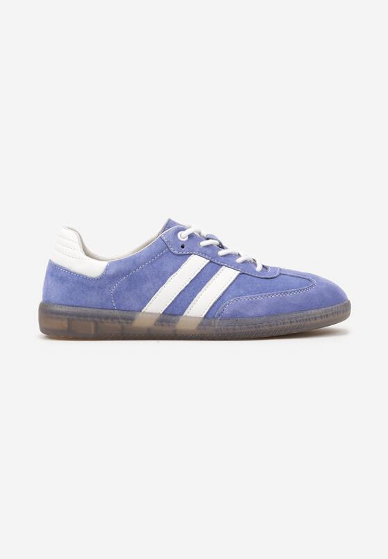 Niebieskie Skórzane Sneakersy na Płaskiej Podeszwie Ozdobione Paskami Nelavirae 4