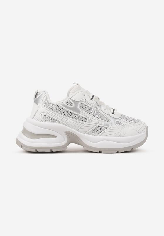 Białe Sneakersy Streetwearowe na Grubej Podeszwie Zdobione Brokatem Felanwea 4