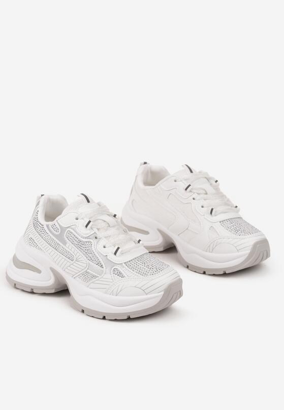 Białe Sneakersy Streetwearowe na Grubej Podeszwie Zdobione Brokatem Felanwea 5