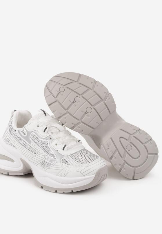Białe Sneakersy Streetwearowe na Grubej Podeszwie Zdobione Brokatem Felanwea 6