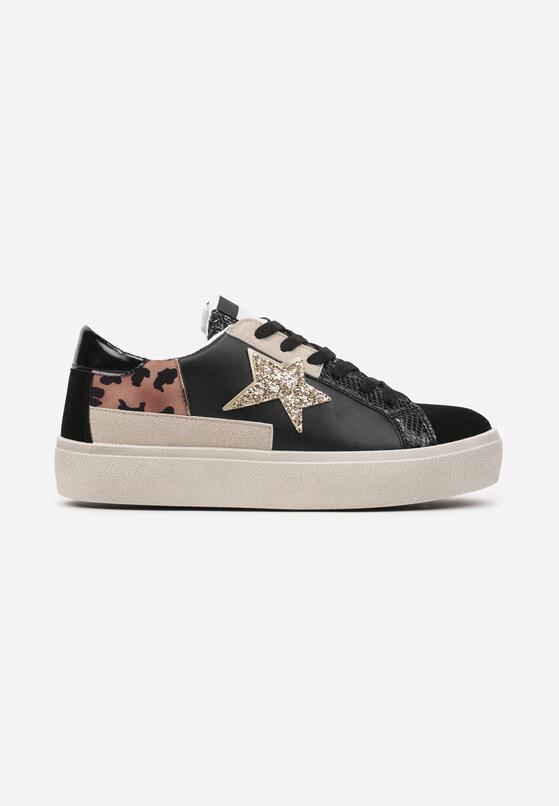 Czarne Sneakersy na Grubej Podeszwie Zdobione Brokatem Felthara 4