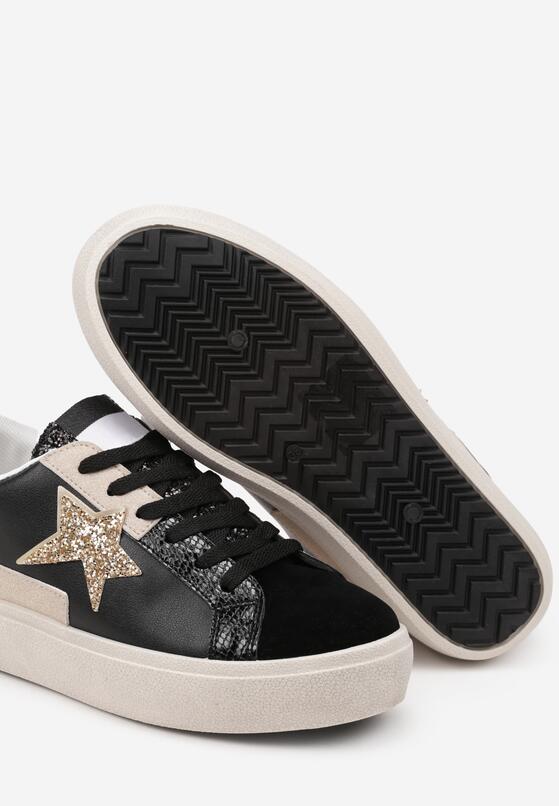 Czarne Sneakersy na Grubej Podeszwie Zdobione Brokatem Felthara 6
