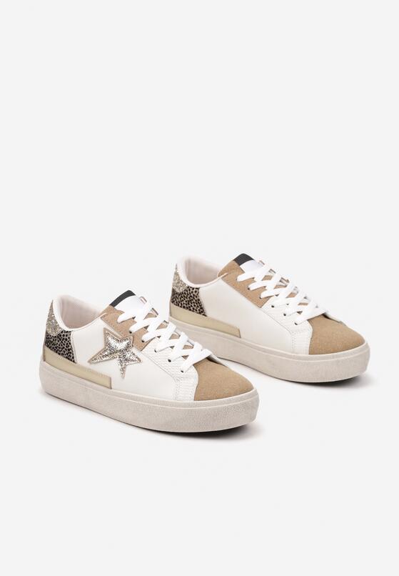 Ciemnobeżowe Sneakersy na Grubej Podeszwie Zdobione Brokatem Felthara 5