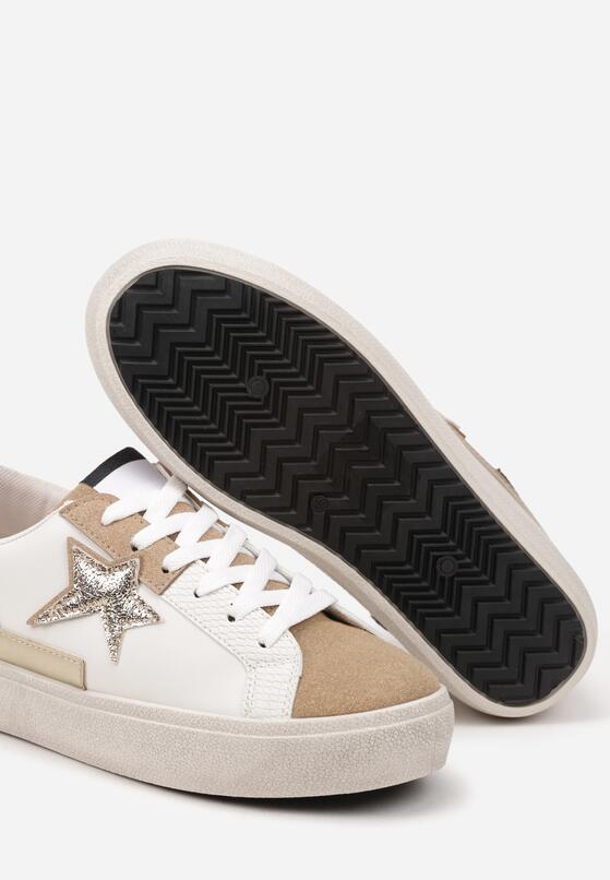 Ciemnobeżowe Sneakersy na Grubej Podeszwie Zdobione Brokatem Felthara 6