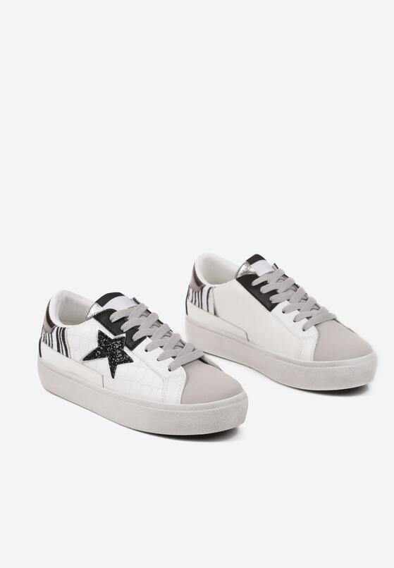 Biało-Szare Sneakersy na Grubej Podeszwie Zdobione Brokatem Felthara 5
