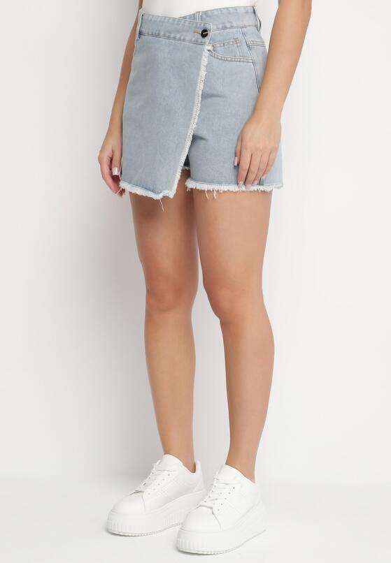Jasnoniebieskie Jeansowe Spódnico-Spodenki Jeansowe z Bawełny z Wysokim Stanem Neliatha 1