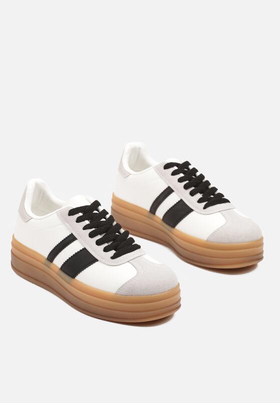Biało-Czarne Płaskie Sneakersy Ozdobione Paskami Norili 5
