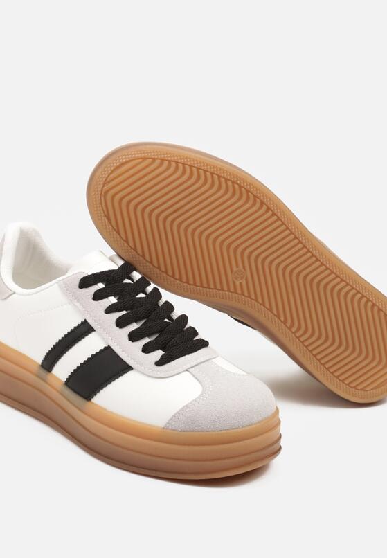 Biało-Czarne Płaskie Sneakersy Ozdobione Paskami Norili 6