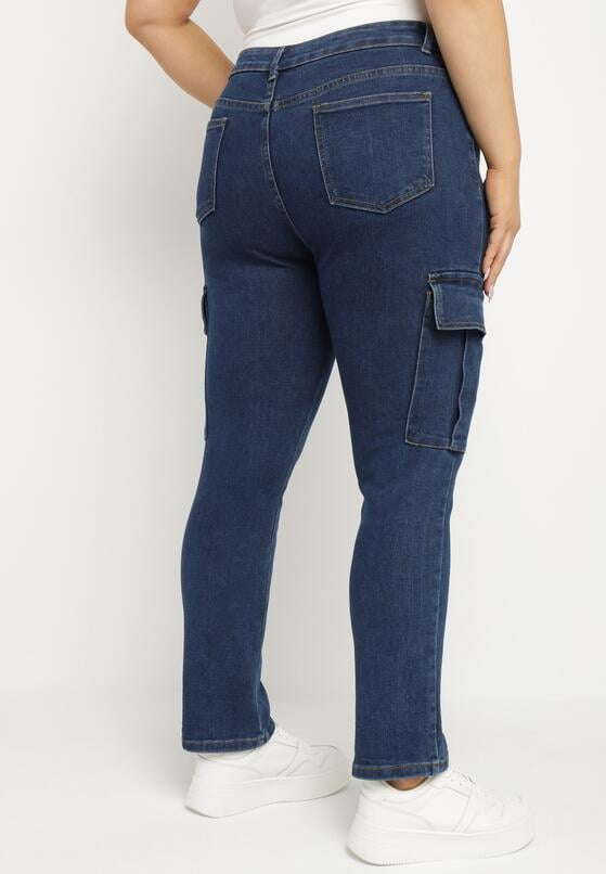 Granatowe Jeansy Cargo Regular Waist o Prostym Kroju Belvila 3
