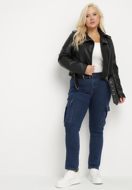 Granatowe Jeansy Cargo Regular Waist o Prostym Kroju Belvila 4