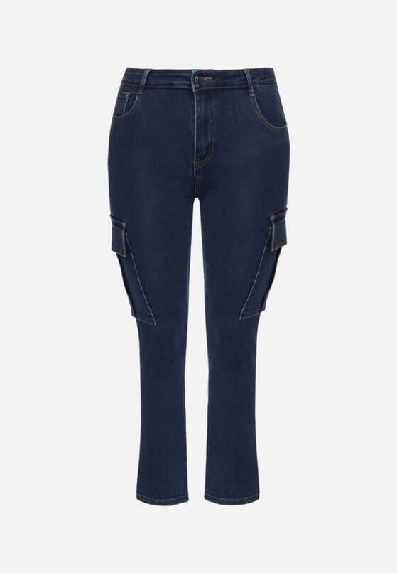 Granatowe Jeansy Cargo Regular Waist o Prostym Kroju Belvila 6