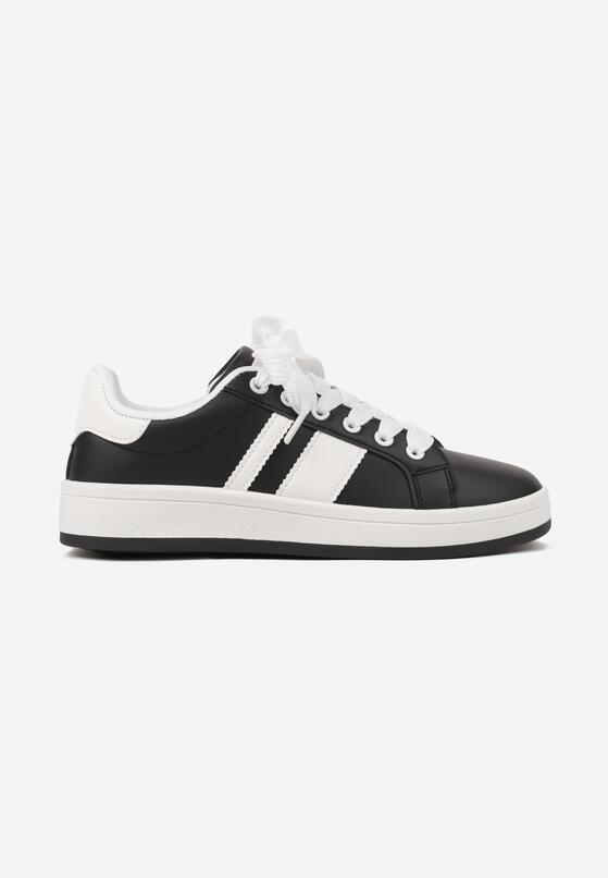 Czarne Sneakersy na Płaskiej Podeszwie Ozdobione Paskami Ravesi 4