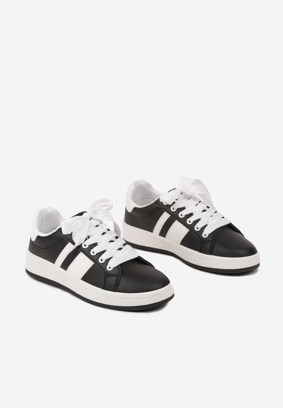 Czarne Sneakersy na Płaskiej Podeszwie Ozdobione Paskami Ravesi 5