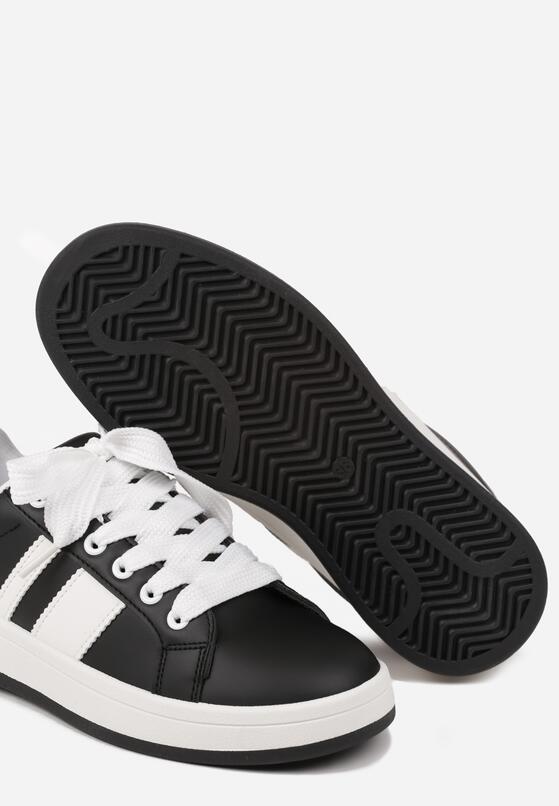 Czarne Sneakersy na Płaskiej Podeszwie Ozdobione Paskami Ravesi 6