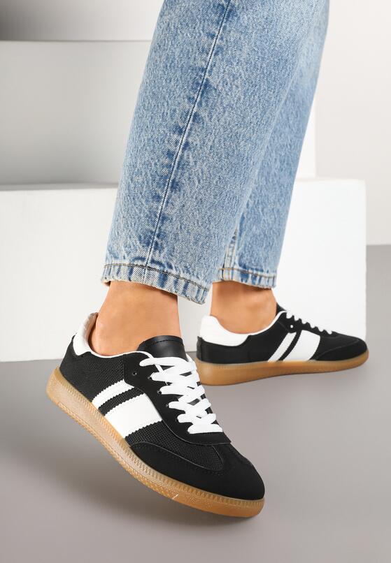 Czarne Sneakersy Tenisówki z Ozdobnymi Paskami Nelidi 1