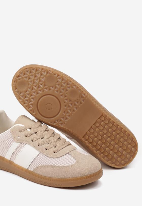 Ciemnobeżowe Sneakersy Tenisówki z Ozdobnymi Paskami Nelidi 6